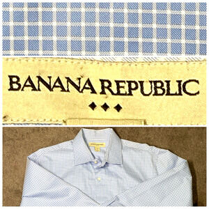 Banana Republic Men XL Long sleeve carolina blue check Herringbone cotton Shirt